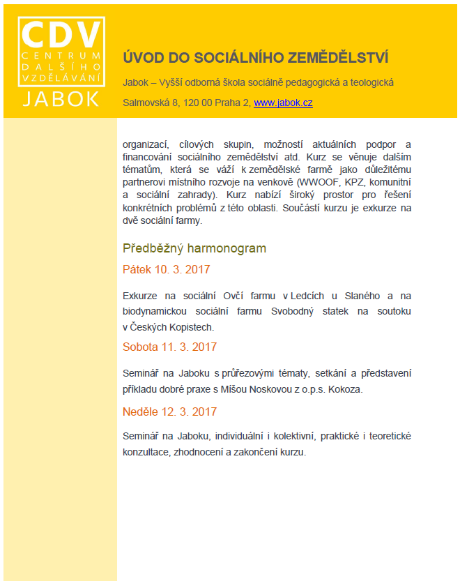 Akreditovaný kurz Úvod do sociálního zemědělství